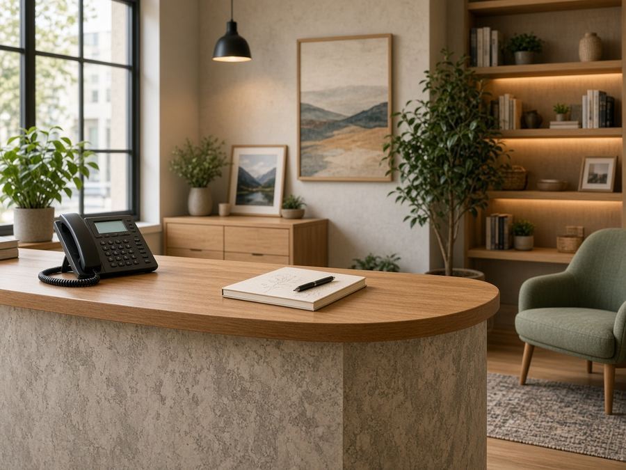 Contact desk at Ambervista Story Lab in Calgary
